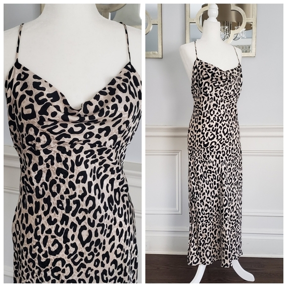 MILLY Silk Leopard Print Draped Cowl Neck Sexy Spaghetti Strap Slip Dress S/M - Picture 1 of 16